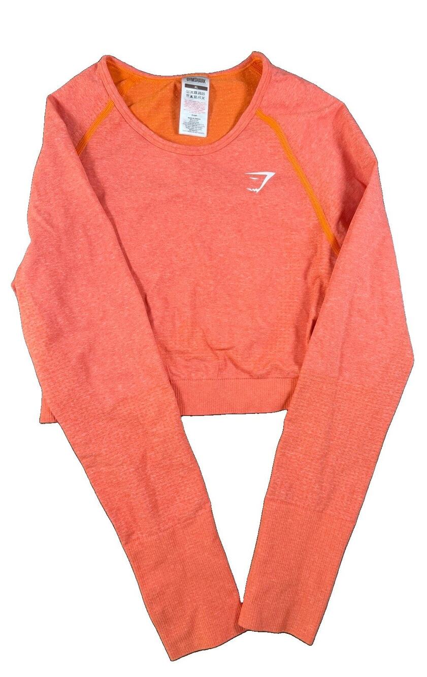 Gymshark Women’s Vital Crop Top XL Coral Orange Long Sleeve Thumbholes